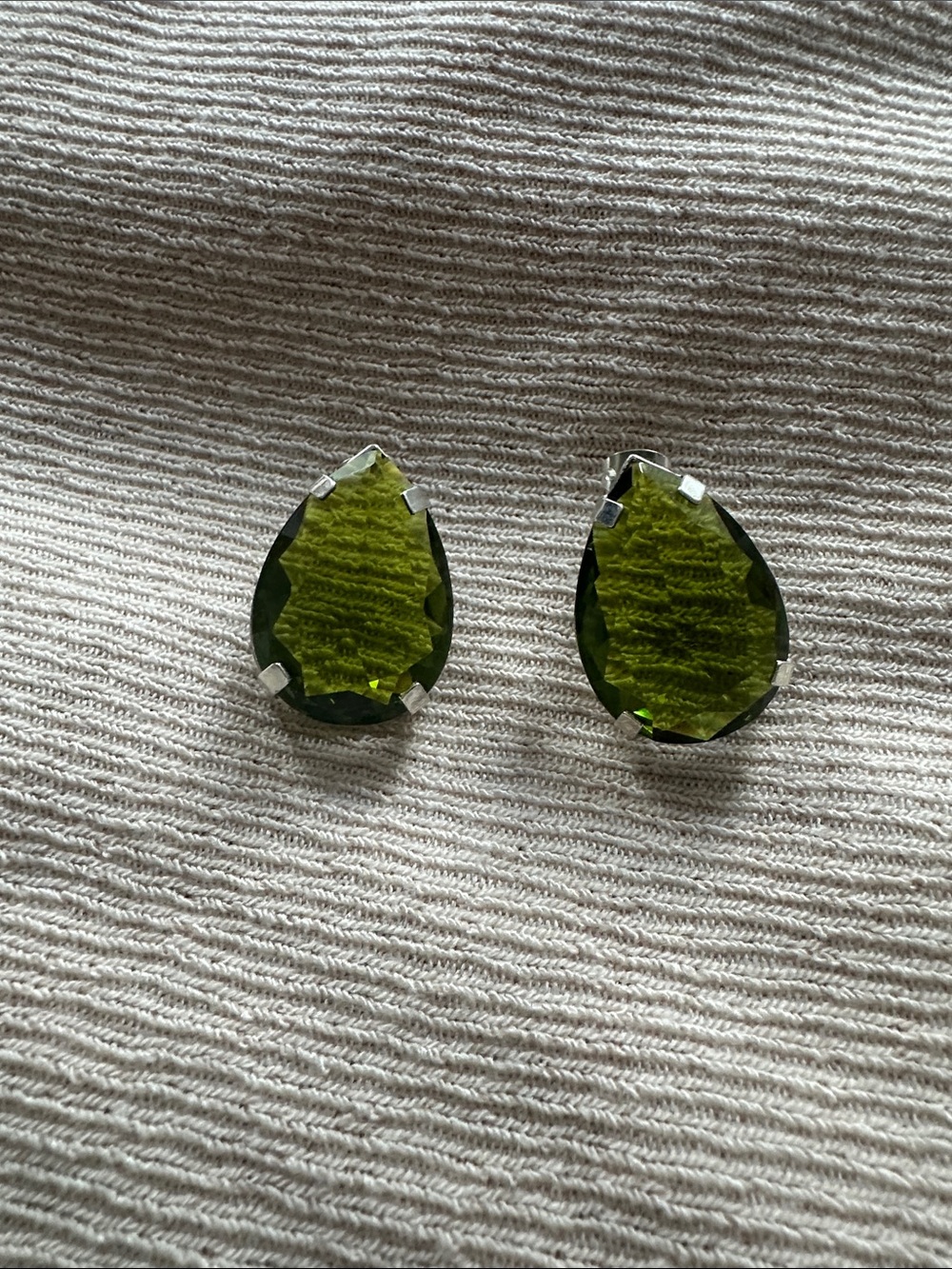 Green Teardrop Crystal Stud Earrings - Women Jewelry silver 925